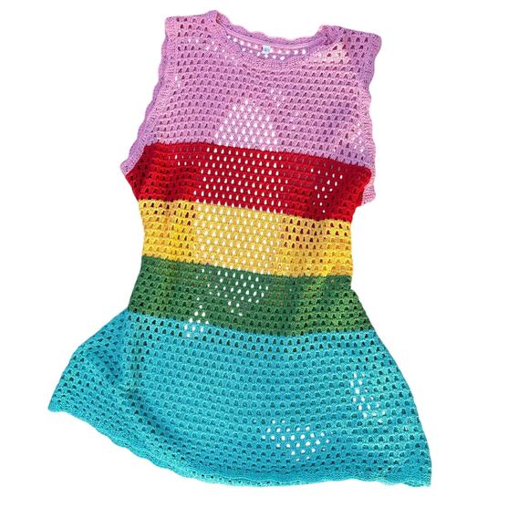 Crochet Rainbow Cover-Up Dress (Size Large) - Picture 2 of 10